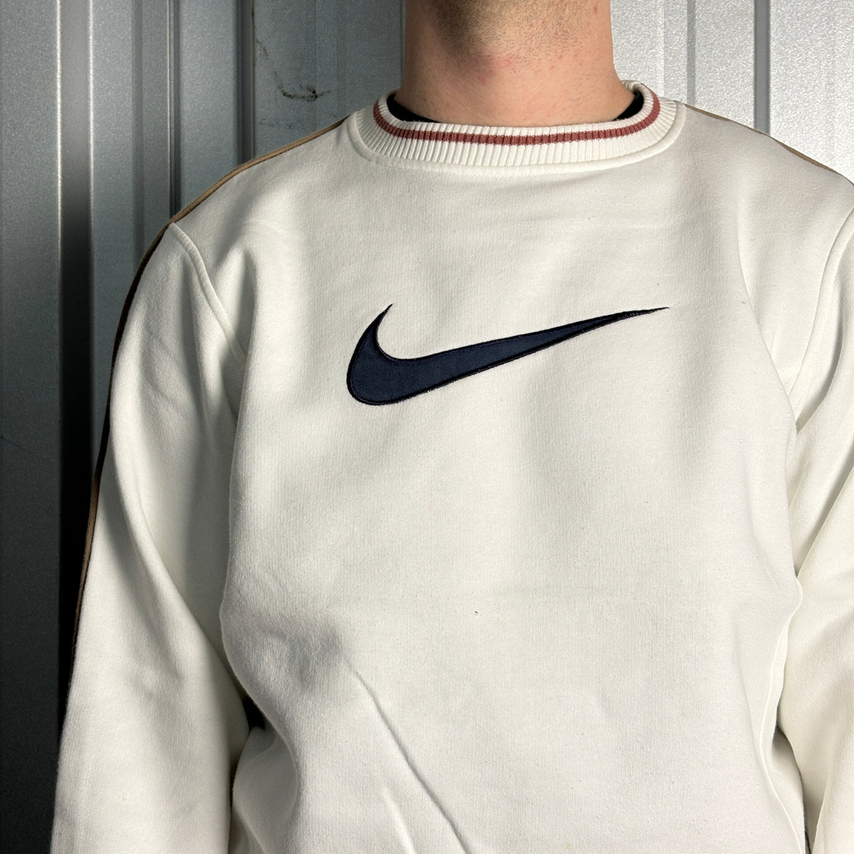 Nike Y2K 00s White Swoosh Embroidered Sweatshirt - S