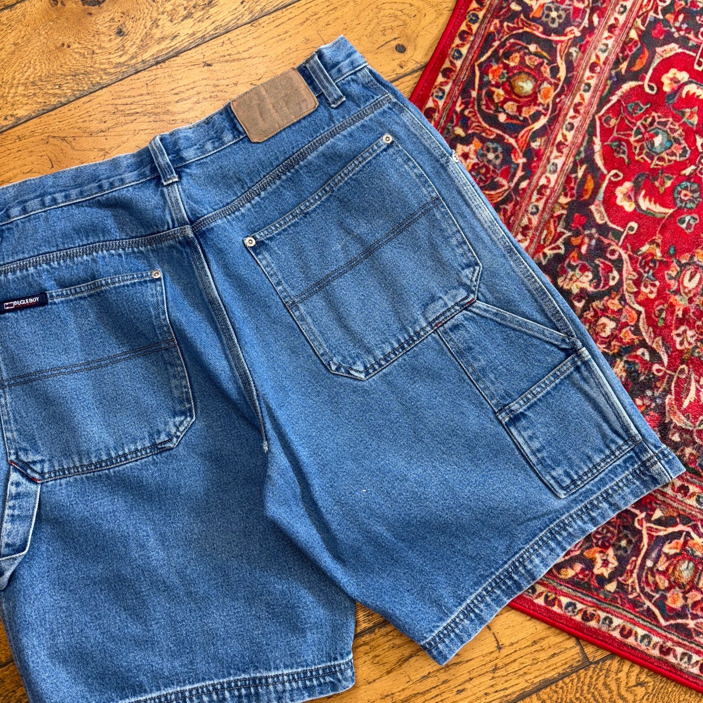 Vintage Bugle Boy Embroidered Hip Hop Baggy Blue Shorts Jorts - 38