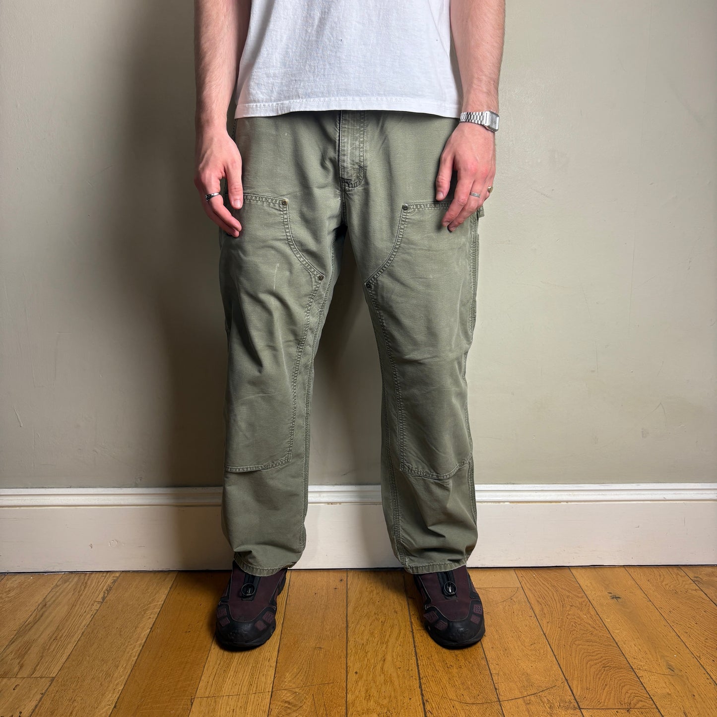 Vintage Carhartt Green Double Knee Workwear Carpenter Baggy Trousers - 36S