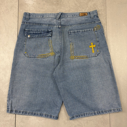 Vintage Embroidered Hip Hop Baggy Blue Shorts Jorts - 40