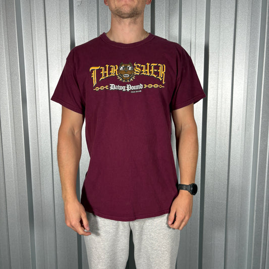 Thrasher Dawg Pound Burgundy Skate Graphic T Shirt - S