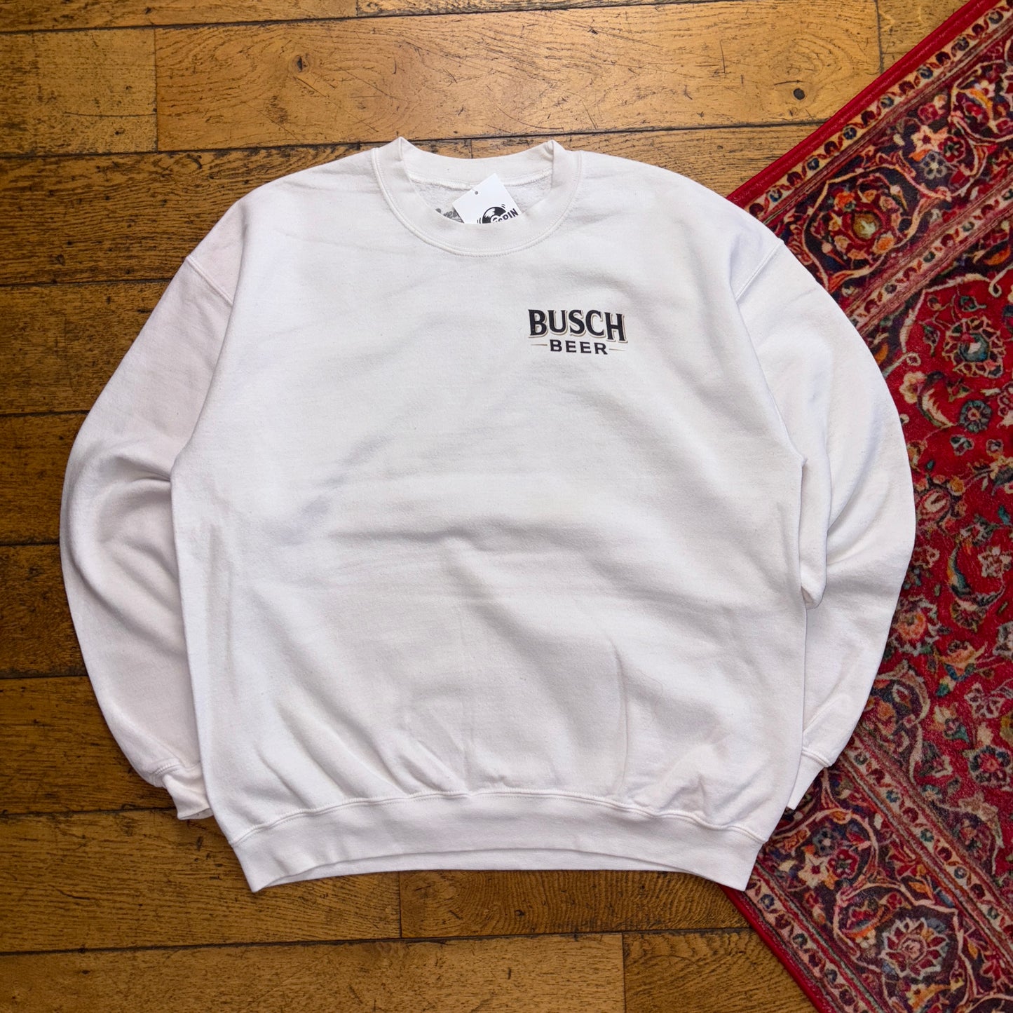 Vintage Busch Beer Fish White Graphic Sweatshirt - L