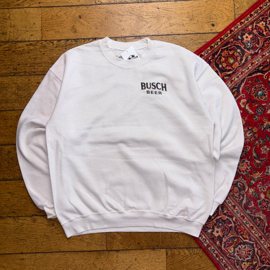 Vintage Busch Beer Fish White Graphic Sweatshirt - L
