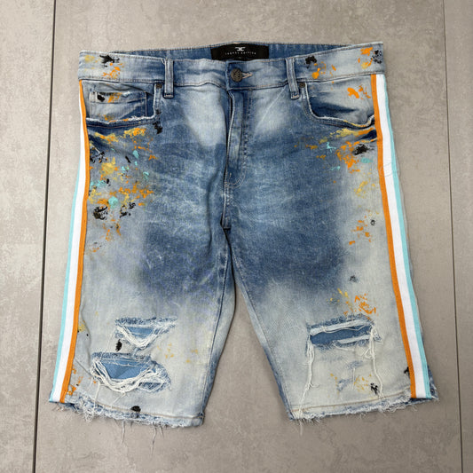 Vintage Embroidered Hip Hop Blue Shorts Jorts - 36