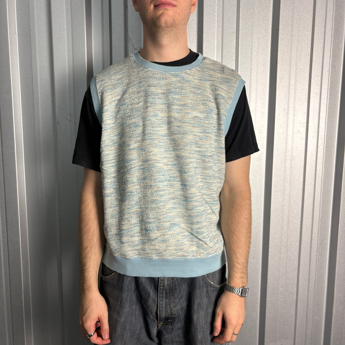 Stussy Marled Knit Blue Sweater Vest - M