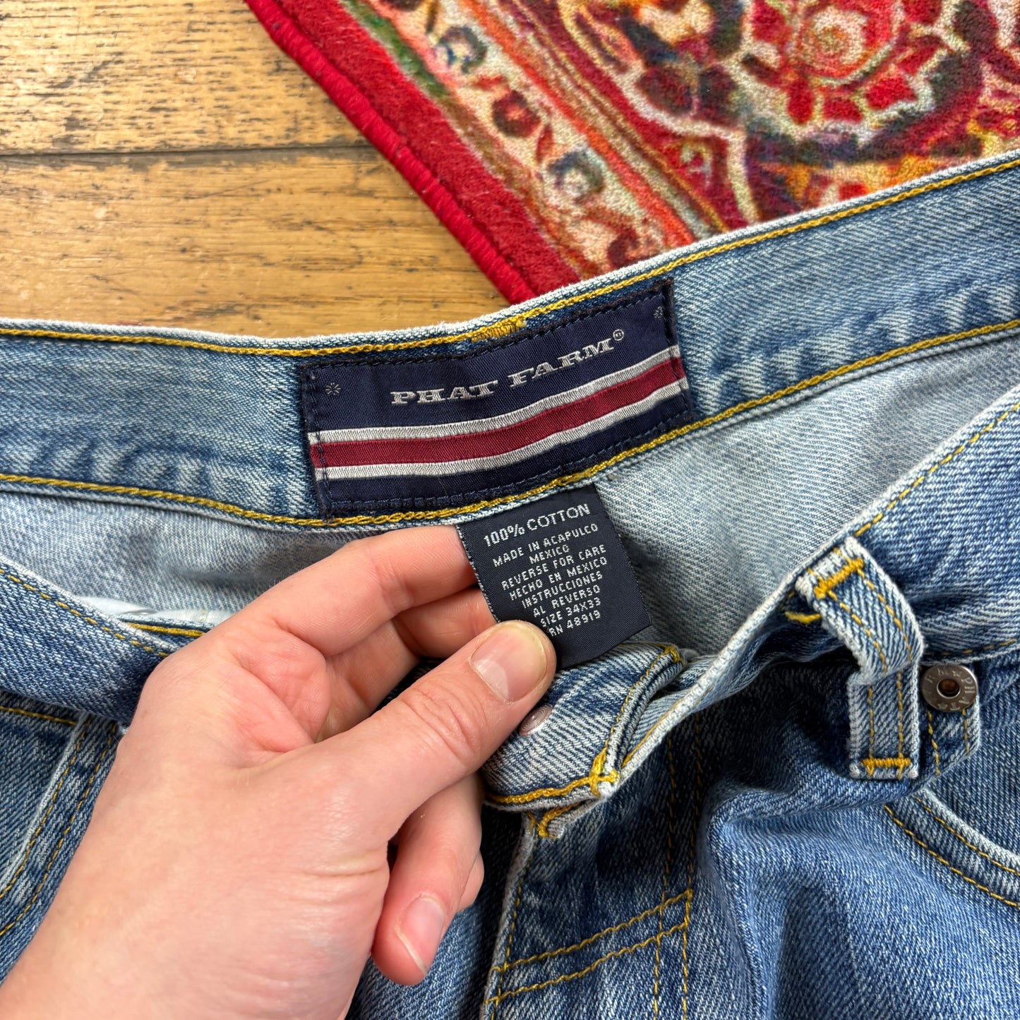 Vintage Phat Farm Blue Carpenter Embroidered Y2K Hip Hop Baggy Jeans - 36