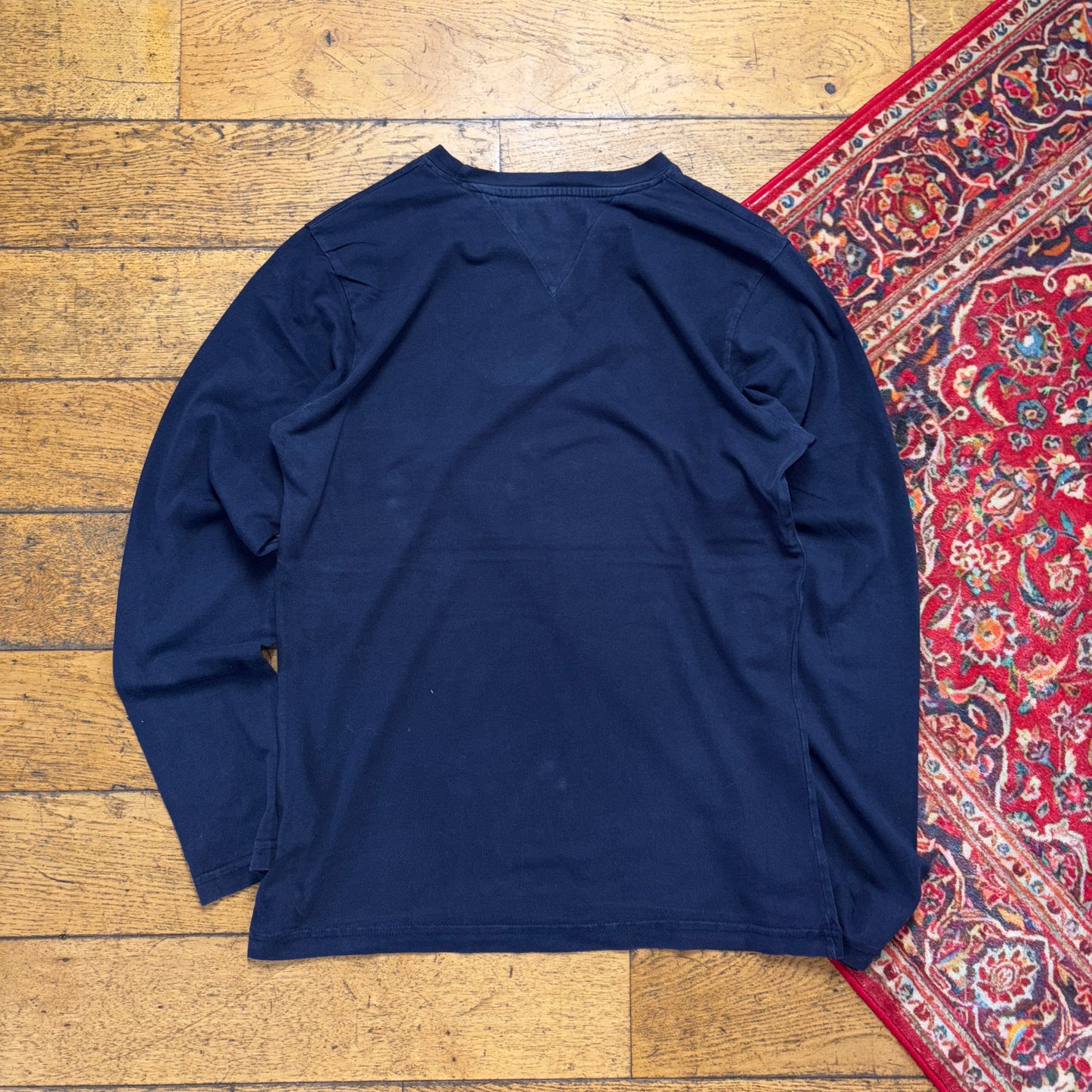 Vintage Tommy Hilfiger Navy Long Sleeve Running Graphic T-Shirt - S
