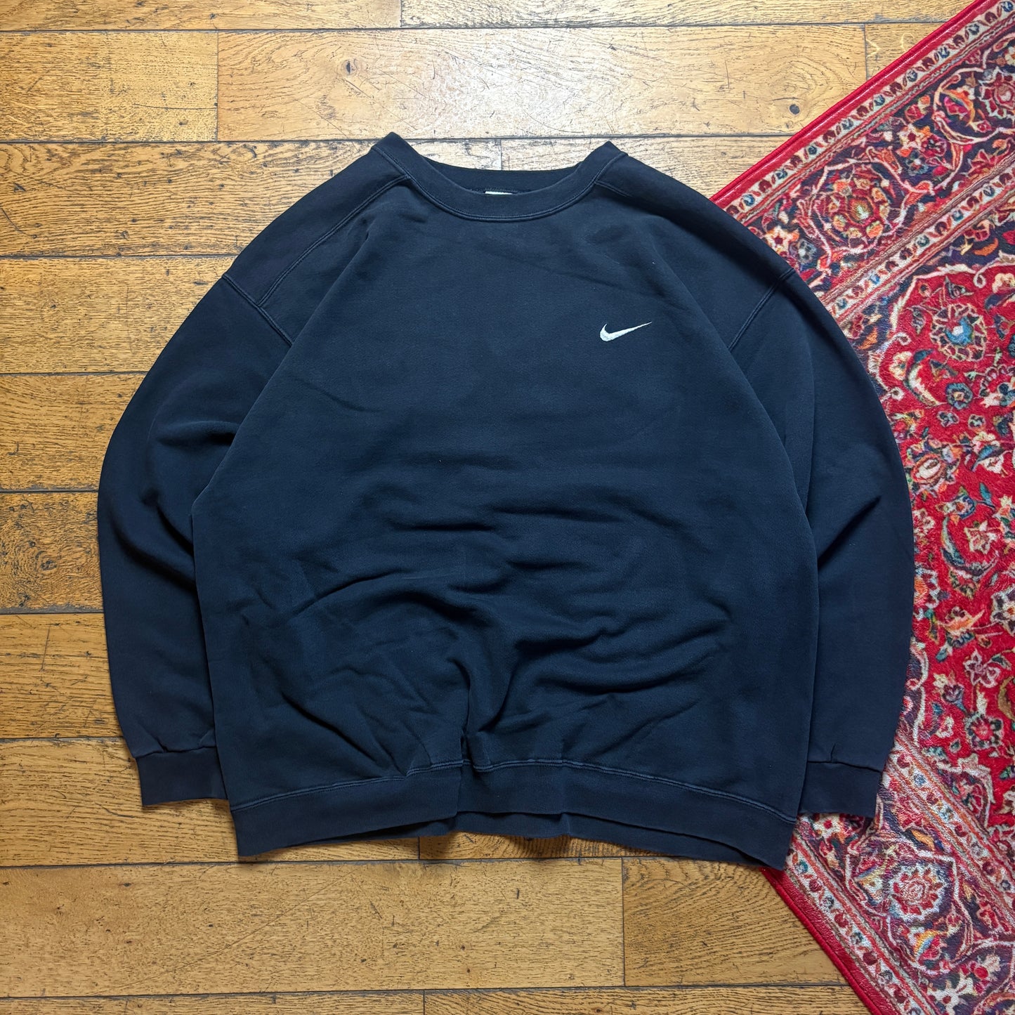 Vintage 90s Nike Black Swoosh Embroidered Sweatshirt - XL