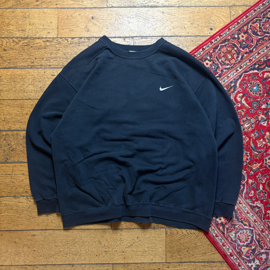 Vintage 90s Nike Black Swoosh Embroidered Sweatshirt - XL