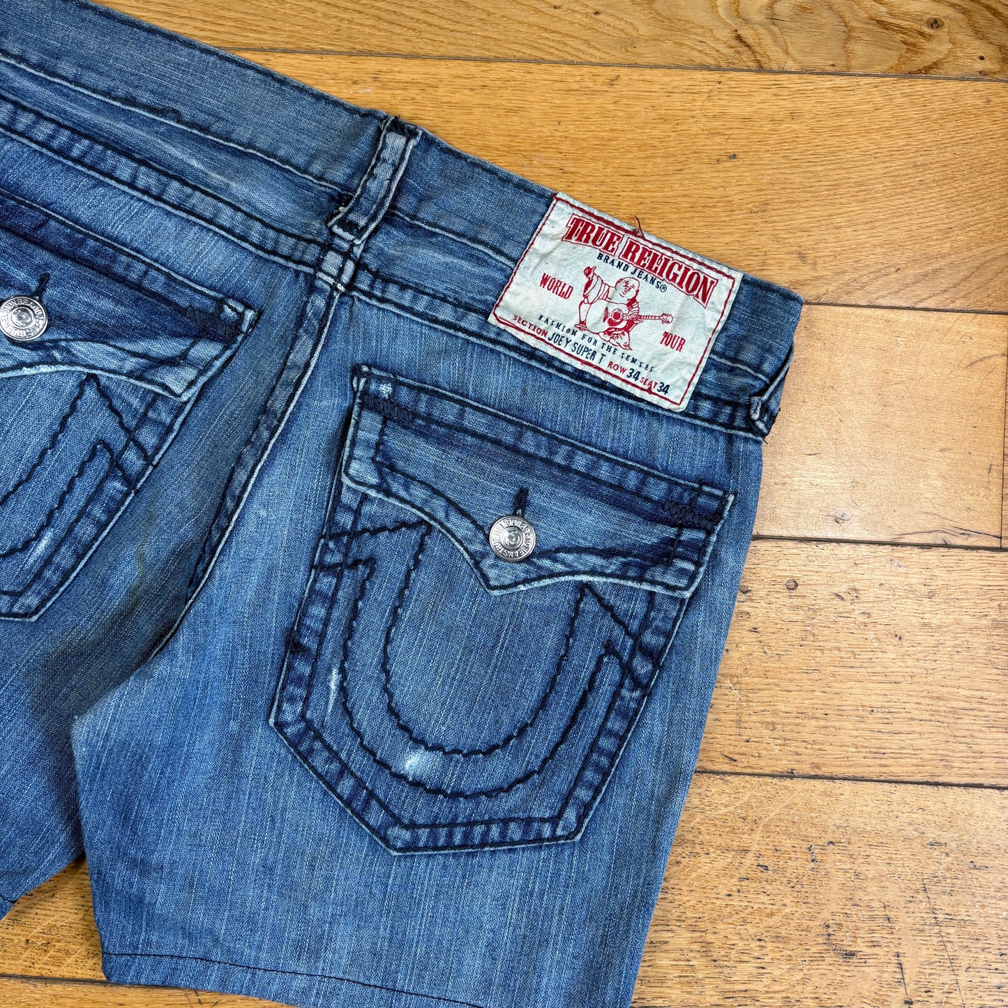 Vintage True Religion Blue Embroidered Y2K Shorts Jorts - 36