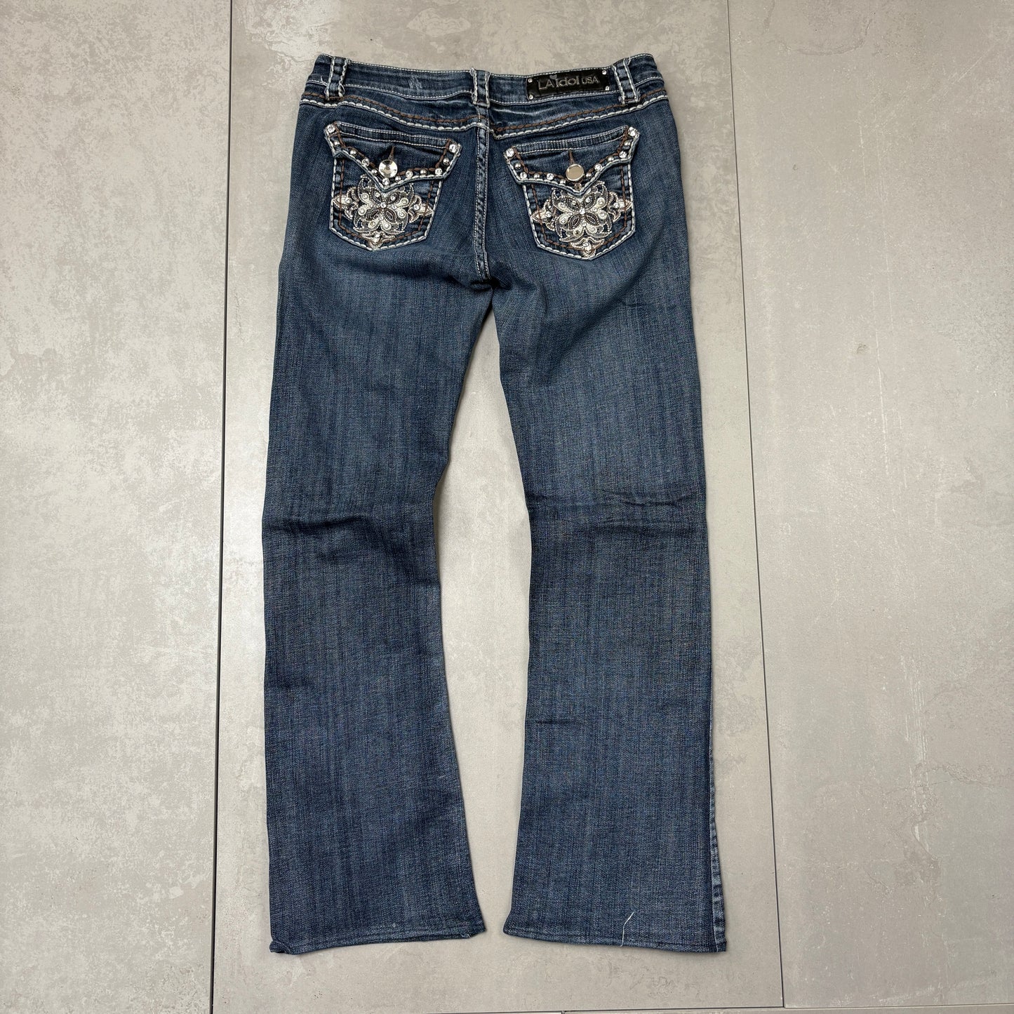 Vintage LA Idol Y2K Rhinestone Flared Hip Hop Bootcut Jeans - Size 12/14