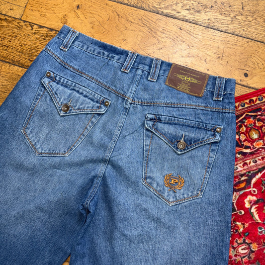 Vintage Phat Farm Blue Embroidered Y2K Hip Hop Baggy Jeans Shorts Jorts - 38