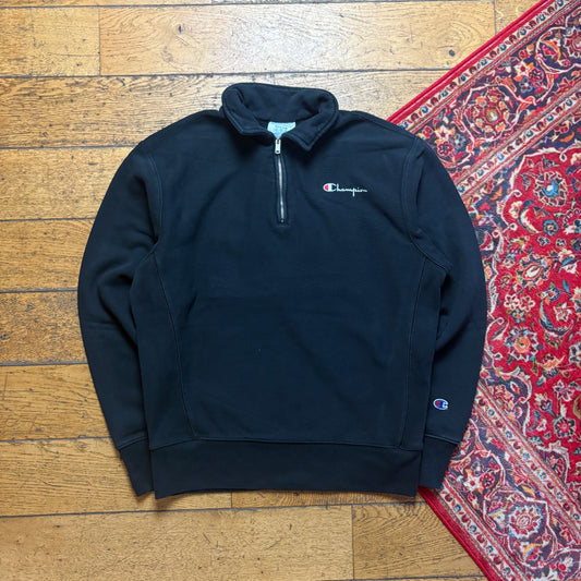 Vintage Champion Black Quarter Zip Embroidered Sweatshirt - M