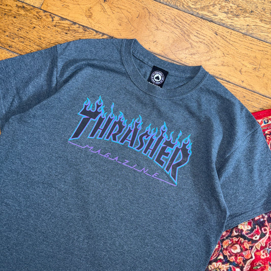 Vintage Thrasher Grey Flames Skate Graphic T-Shirt - M