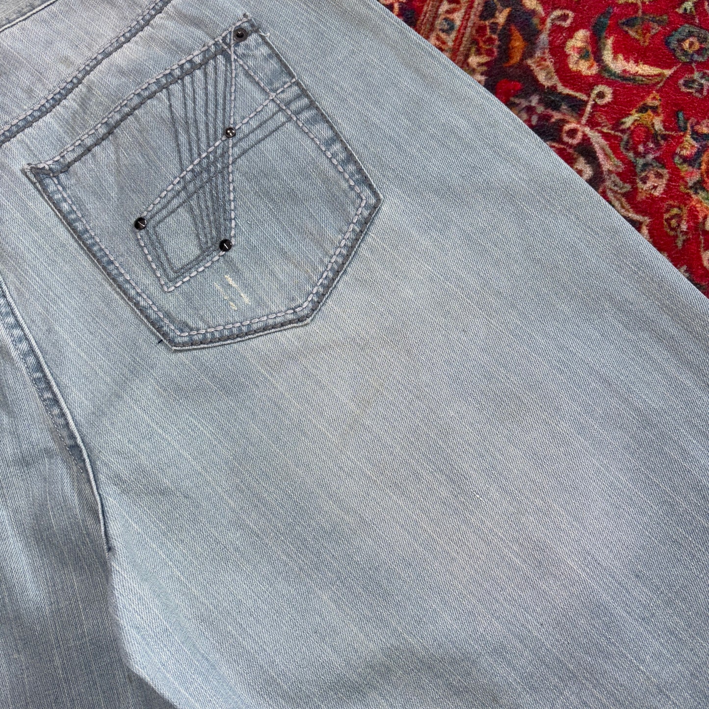 Vintage Route 66 Blue Embroidered Y2K Hip Hop Baggy Jeans Shorts Jorts - 38