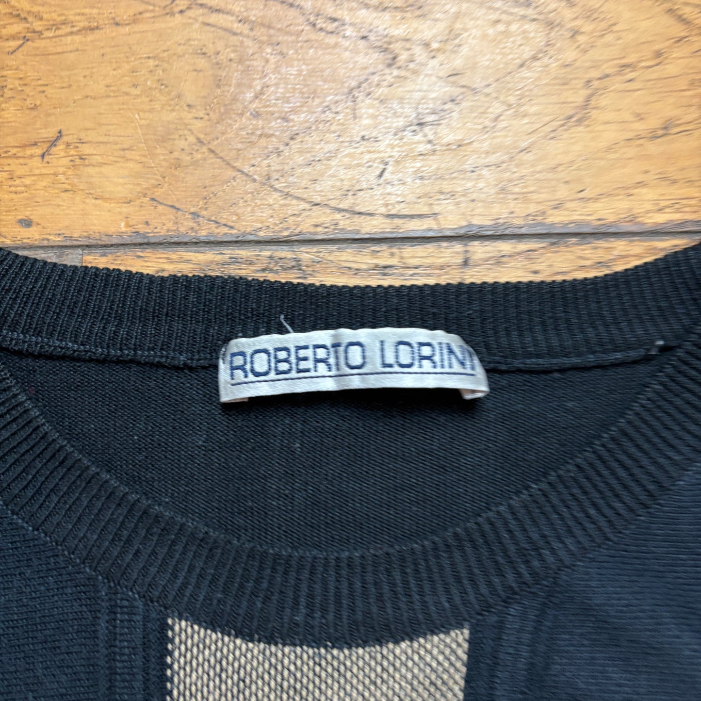 Vintage Black Pattern Knit Jumper - L