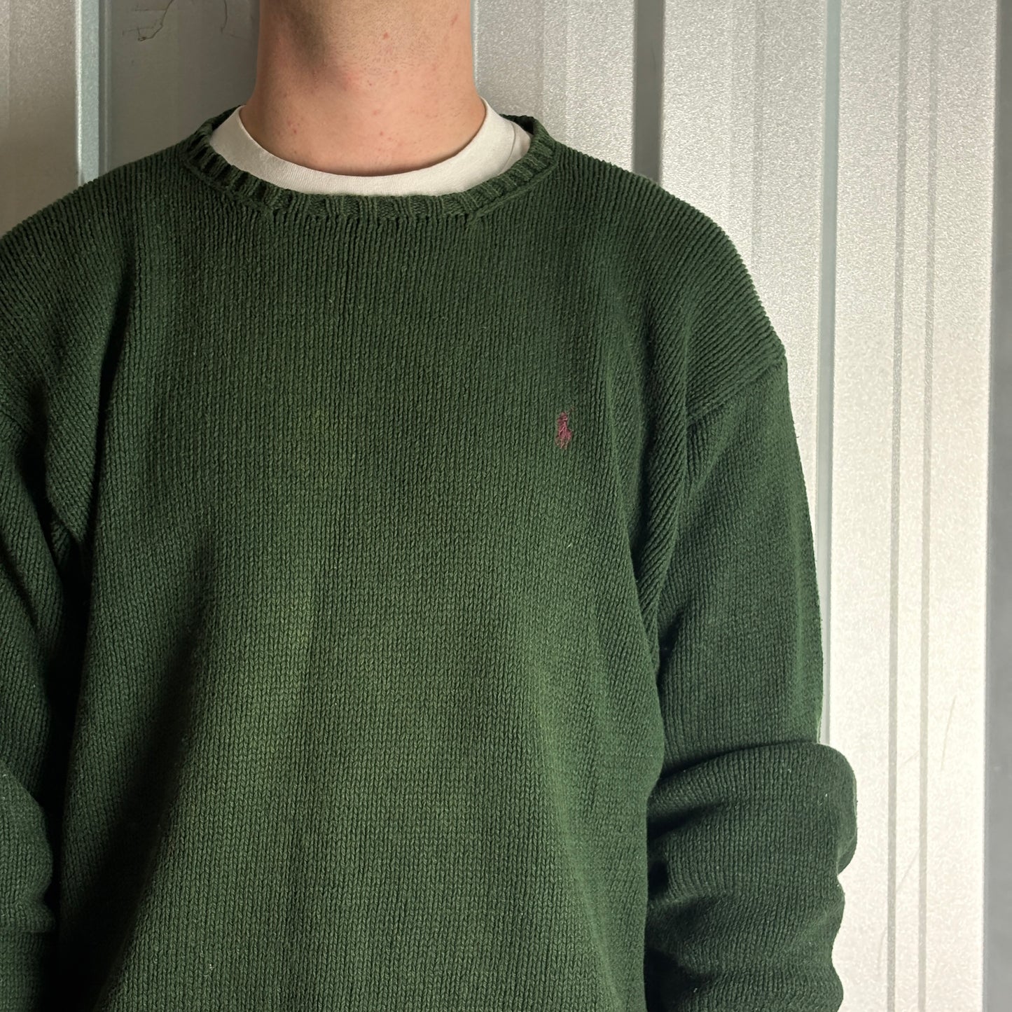 Vintage Ralph Lauren Green Crewneck Knit Embroidered Sweatshirt - XL