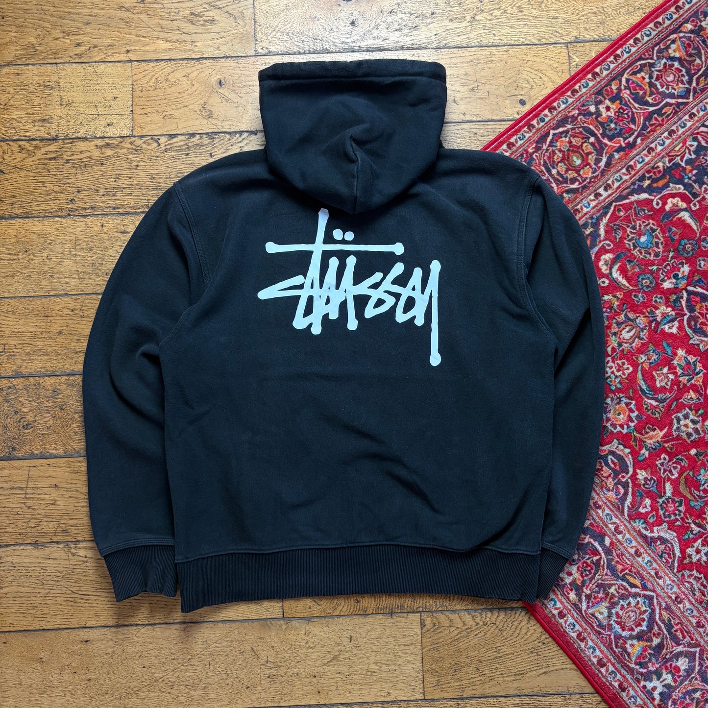 Vintage Stussy Black Hoodie Sweatshirt - L