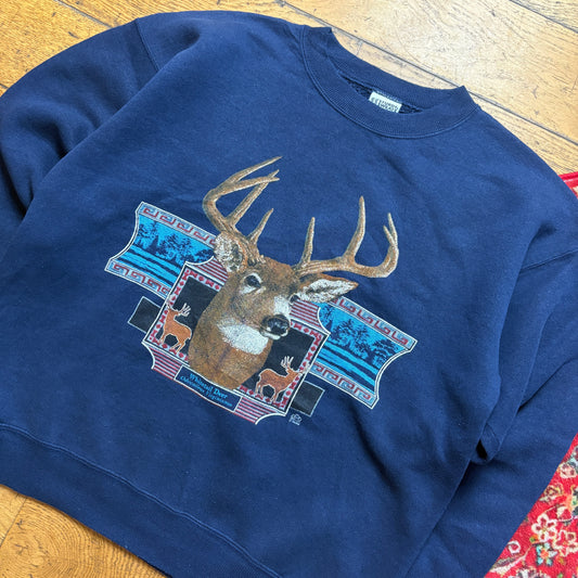 Vintage Lee 1992 Navy Deer Graphic Sweatshirt - L