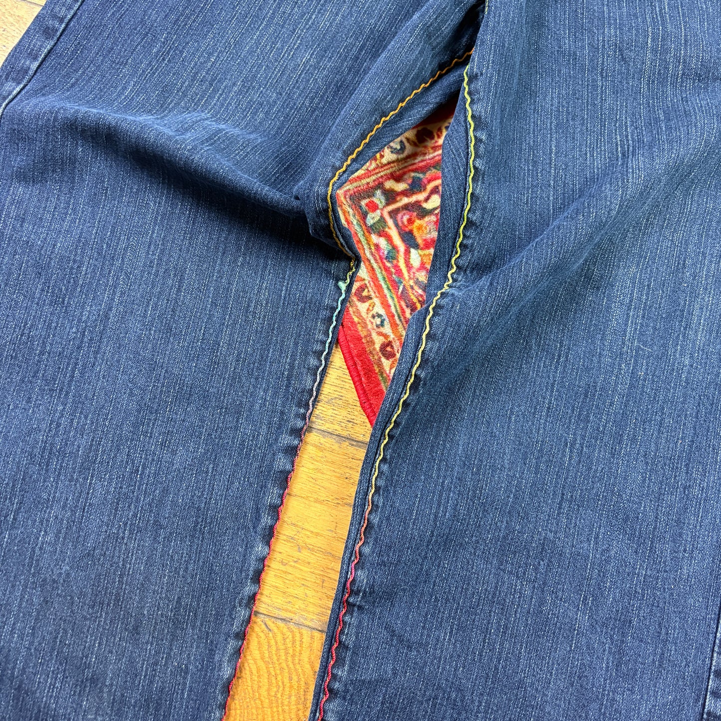 Vintage Floral Blue Embroidered Y2K Hip Hop Baggy Jeans - 38