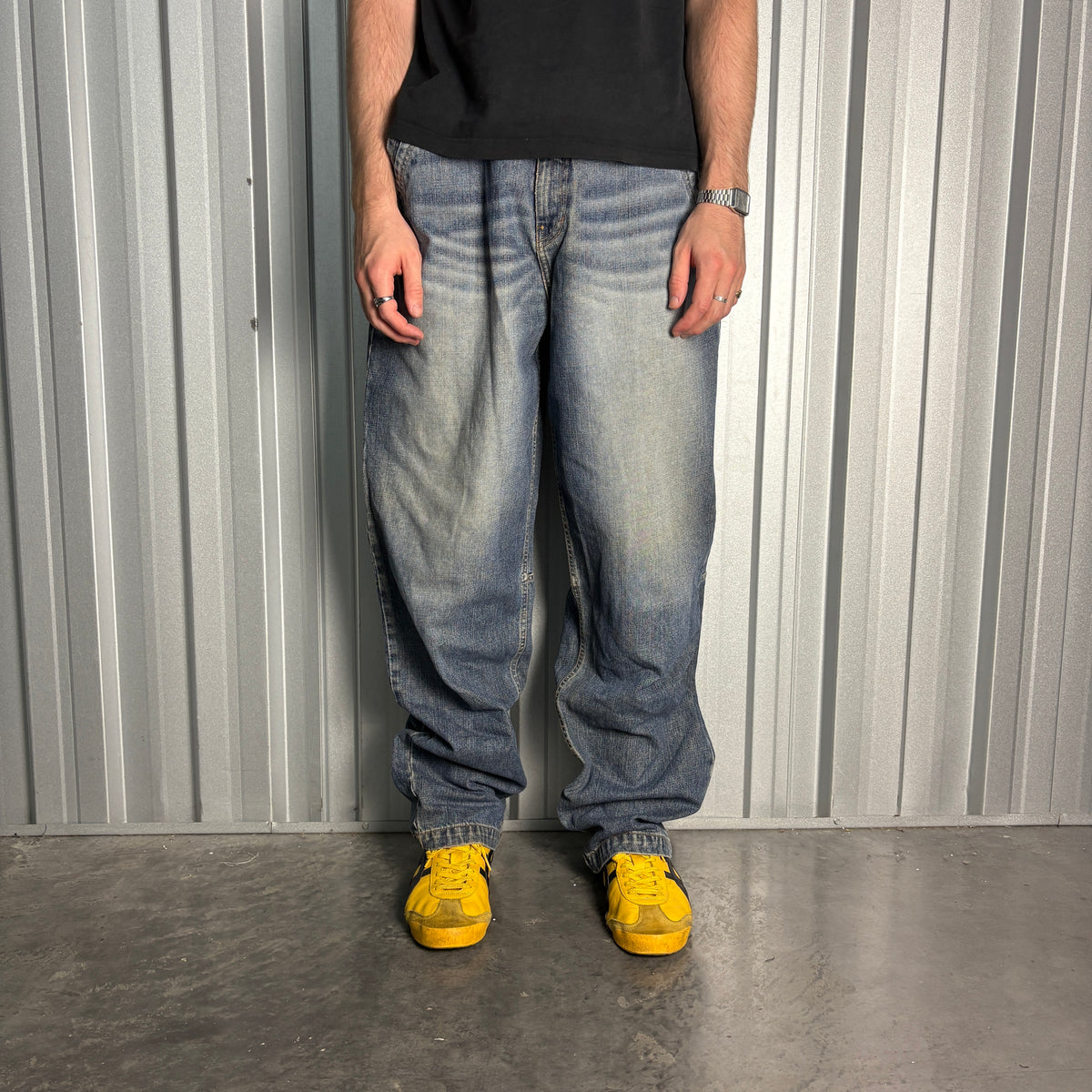 Majah Flavah Blue Embroidered Japanese Denim Hip Hop Y2K Baggy Jeans - 38L