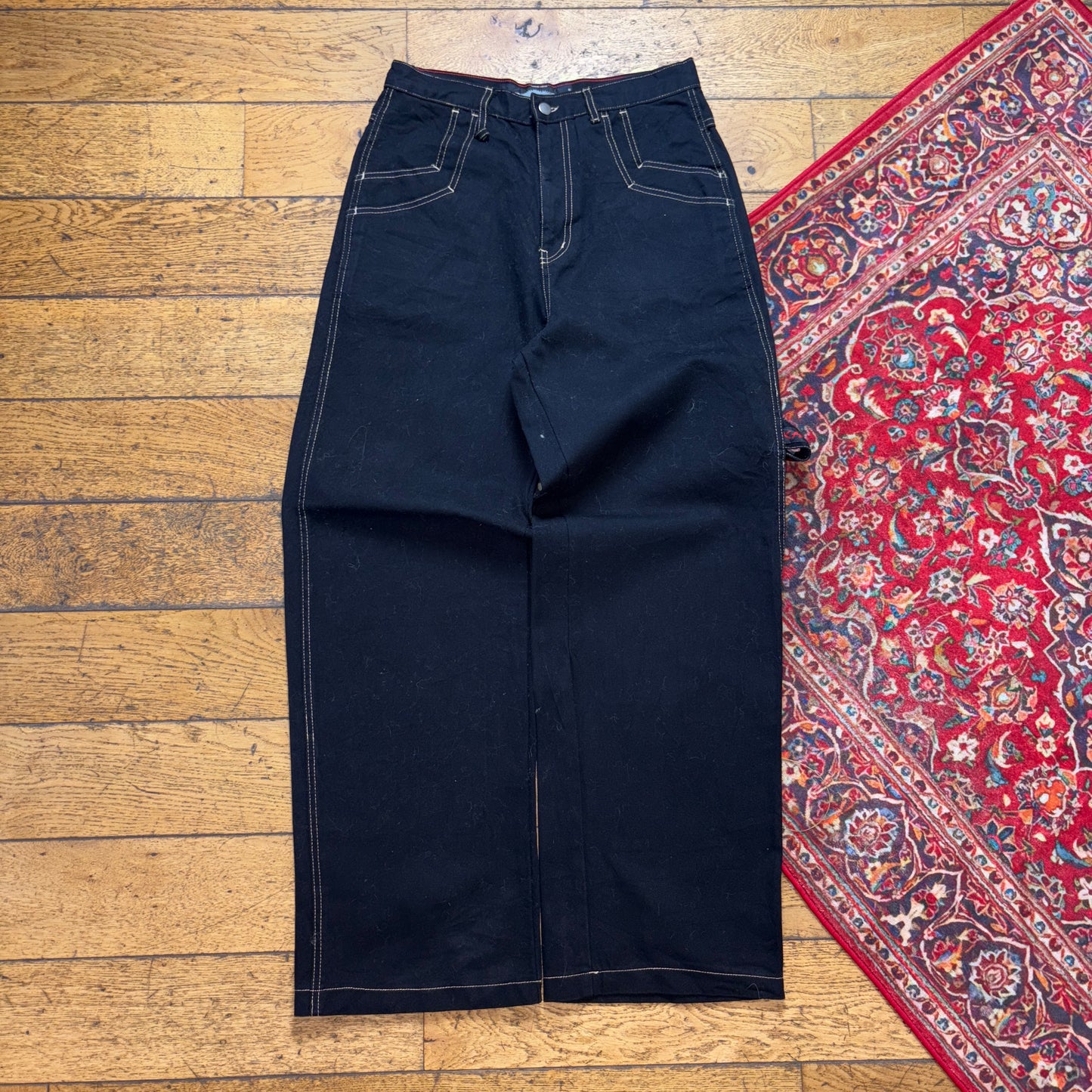 Vintage Black JNCO Style Embroidered Y2K Hip Hop Baggy Jeans - 30R