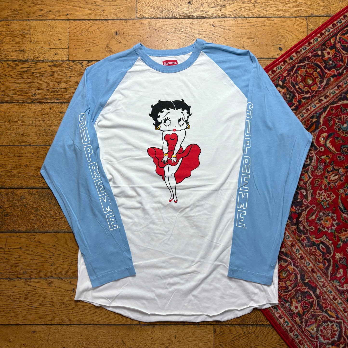 Vintage Supreme Betty Boop Long Sleeve White Blue Graphic T-Shirt - L