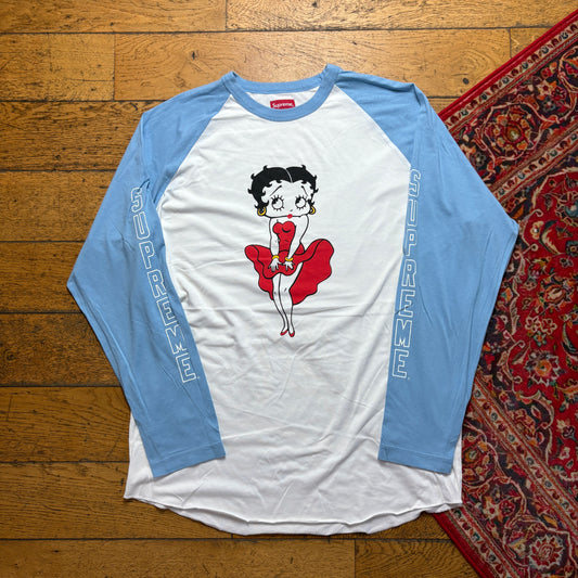 Vintage Supreme Betty Boop Long Sleeve White Blue Graphic T-Shirt - L
