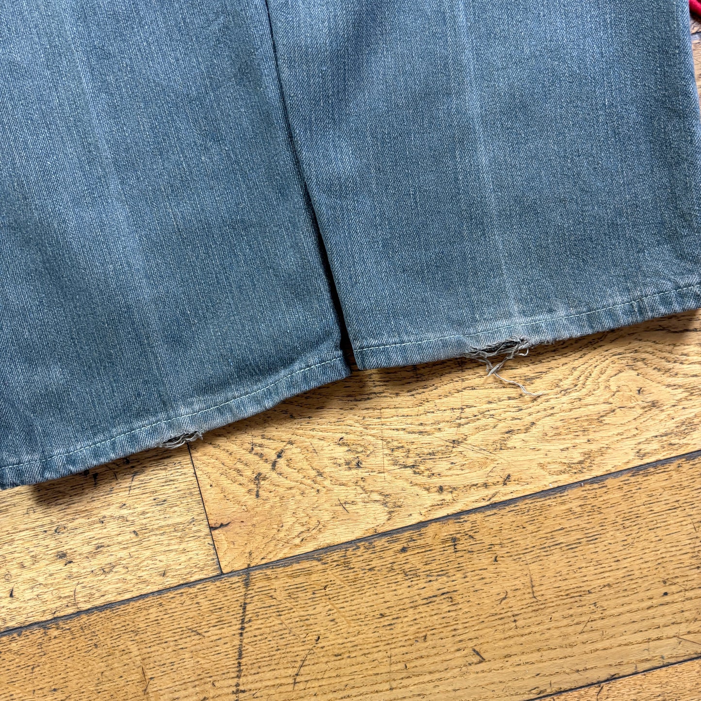 Vintage Grey Embroidered Y2K Hip Hop Baggy Jeans - 38