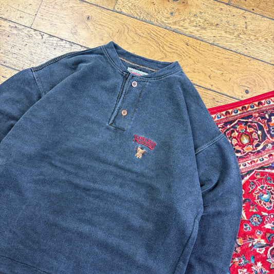 Vintage 90s Grey Raglan Embroidered Button Sweatshirt - M