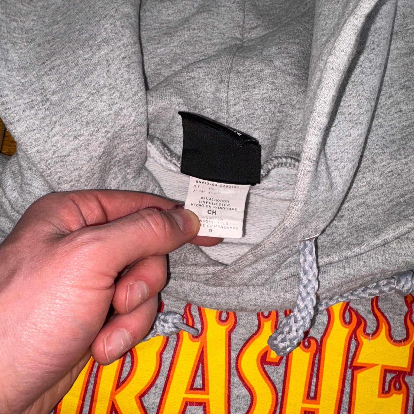 Vintage Thrasher Grey Flames Skate Hoodie Sweatshirt - S