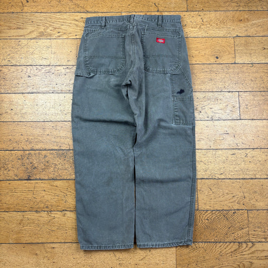 Vintage Dickies Grey Green Workwear Carpenter Baggy Trousers - 34