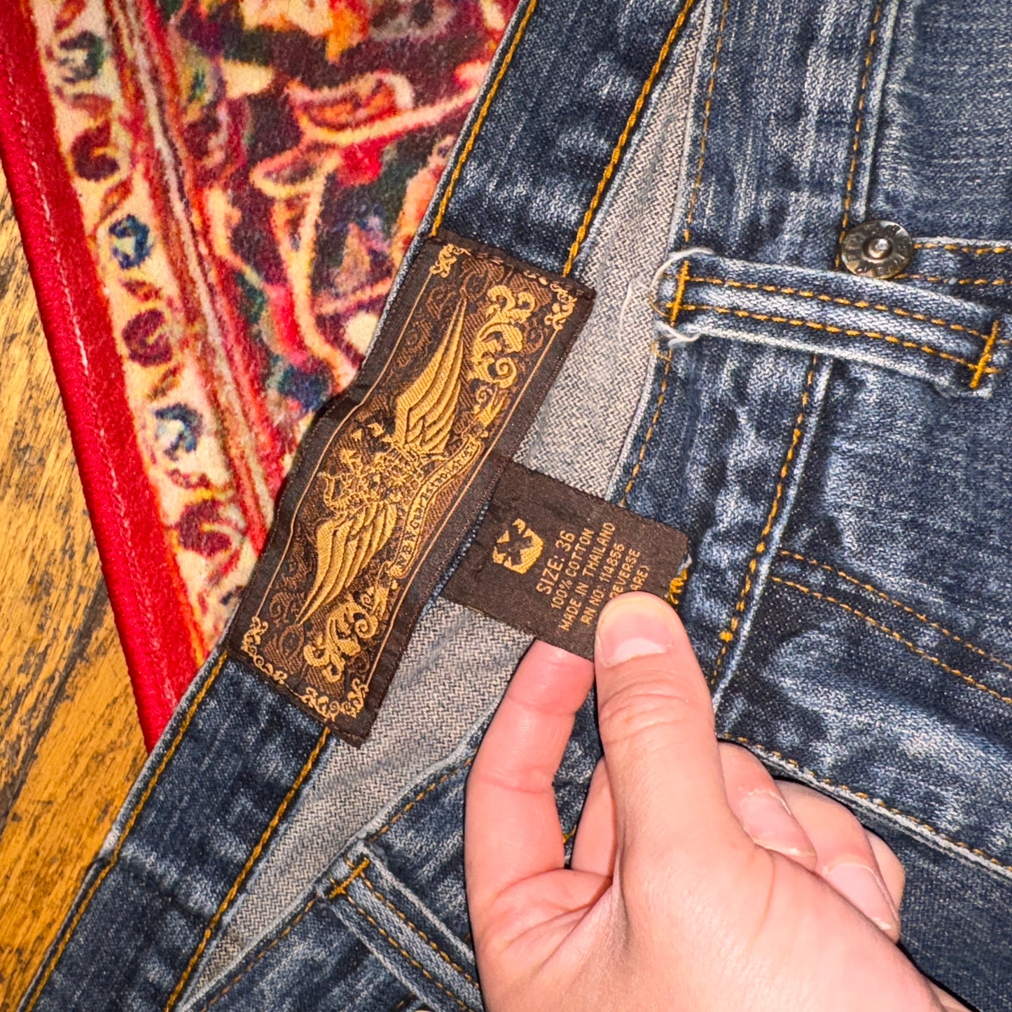 Vintage Blue Embroidered Y2K Hip Hop Baggy Jeans Shorts Jorts - 36