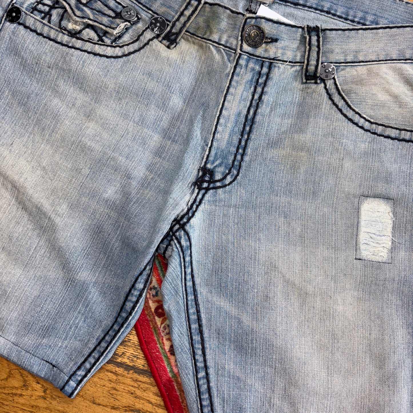 Vintage True Religion Blue Embroidered Y2K Shorts Jorts - 40