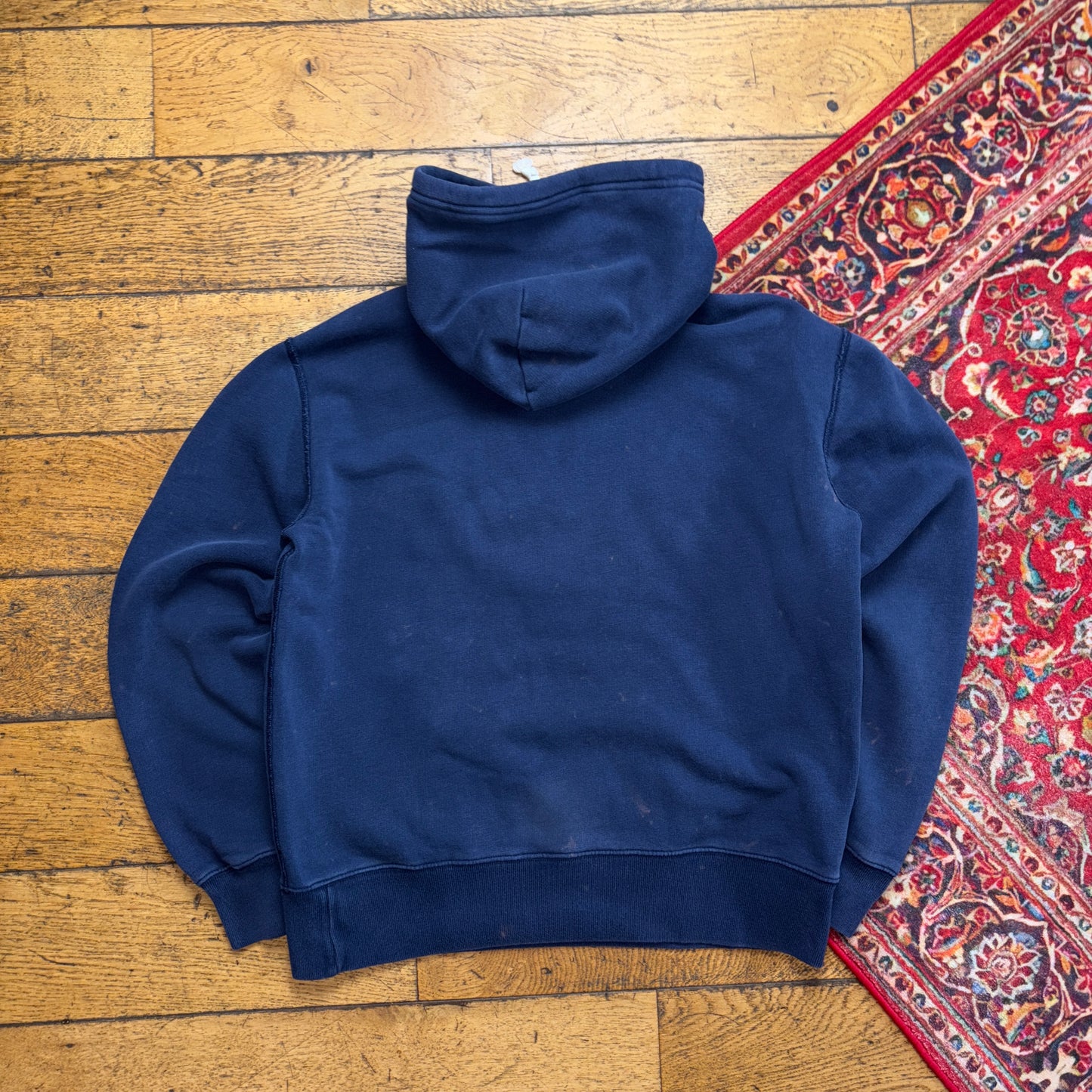 Vintage Ralph Lauren Navy Polo Spellout Hoodie Embroidered Sweatshirt - M