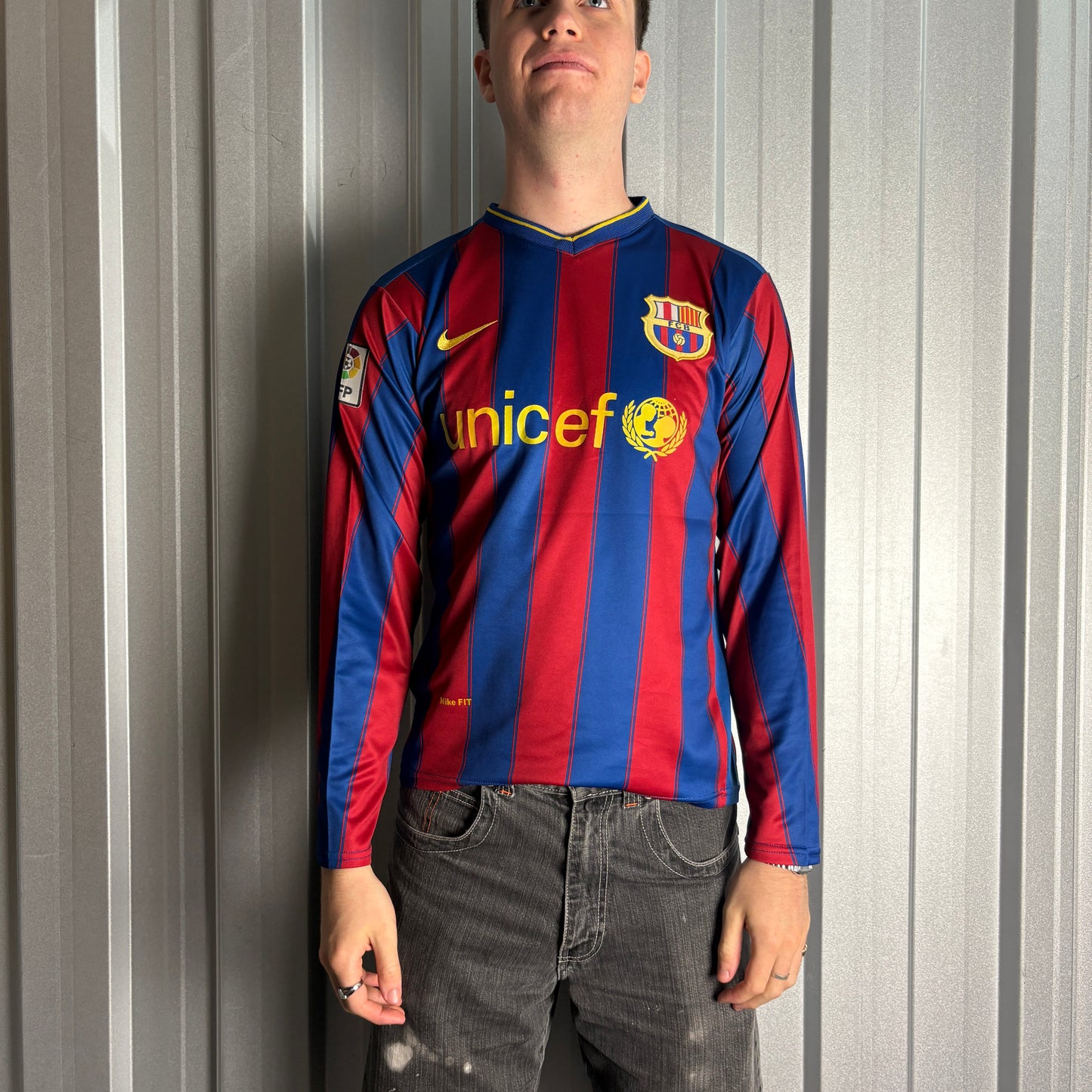 FC Barcelona Ibrahimovic Stripe Long Sleeve Blue Red Football Shirt - S