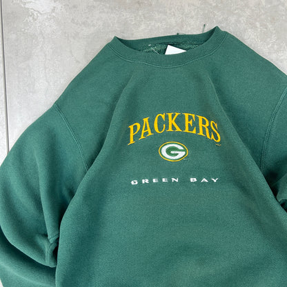 Vintage 90s NFL Green Bay Packers Embroidered Spellout Green Sweatshirt - XS