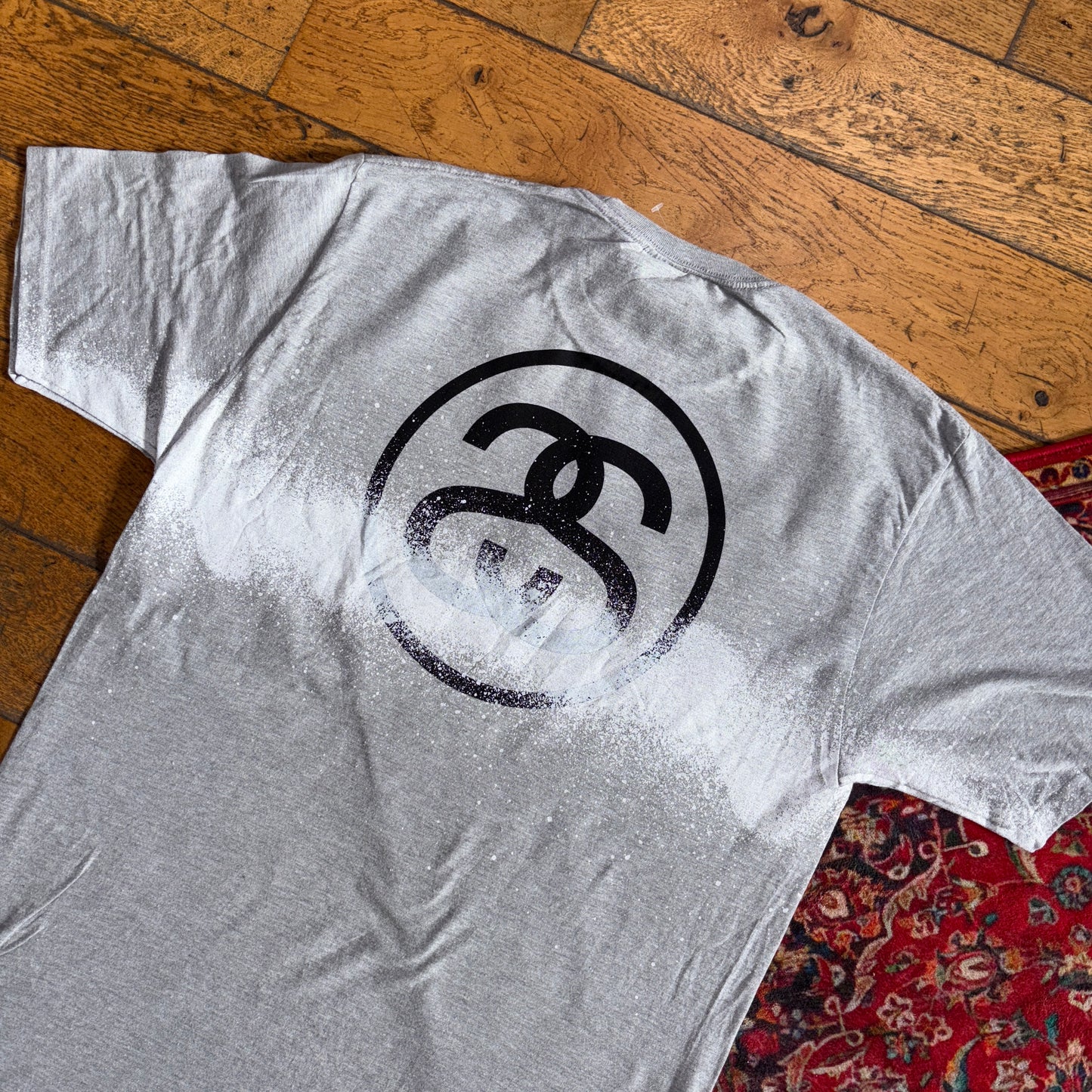Vintage Stussy Grey Paint Graphic T-Shirt - M