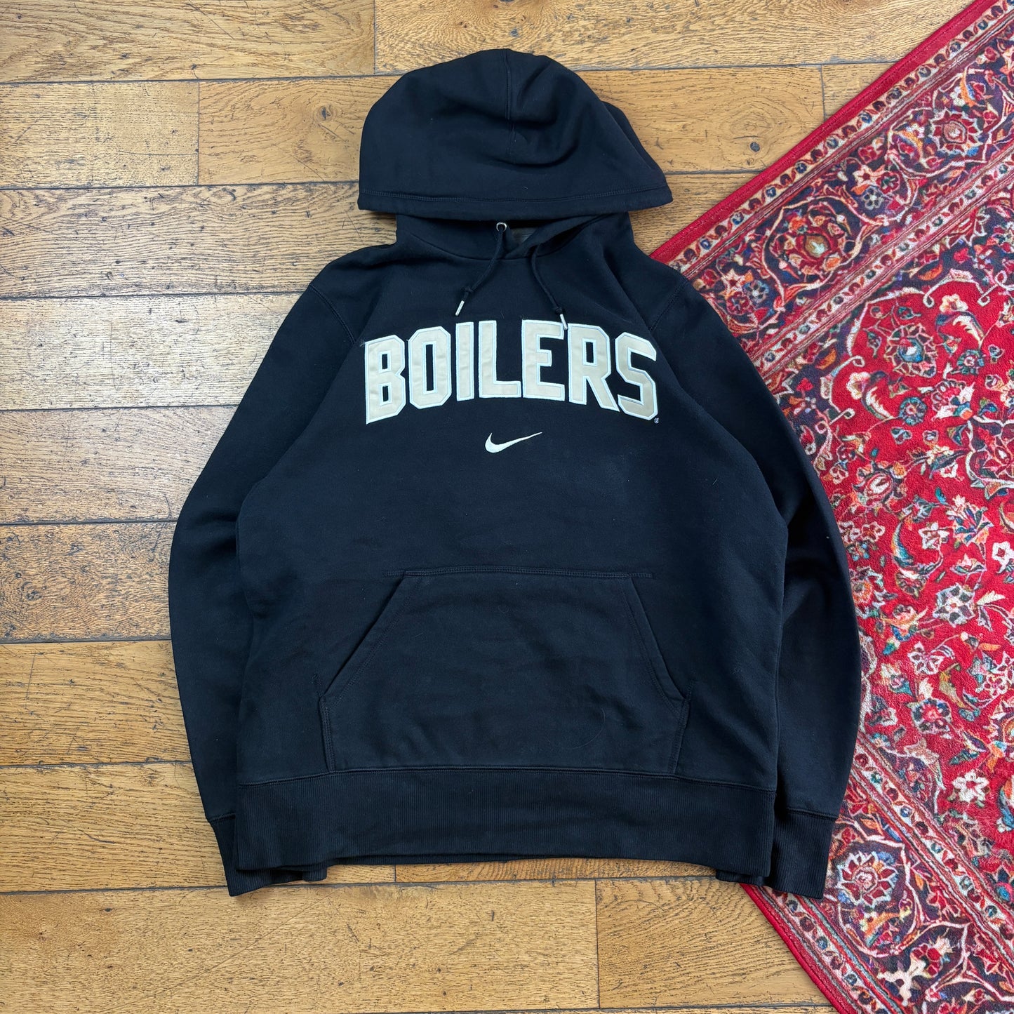 Vintage Nike Swoosh Black Hoodie Embroidered Sweatshirt - L