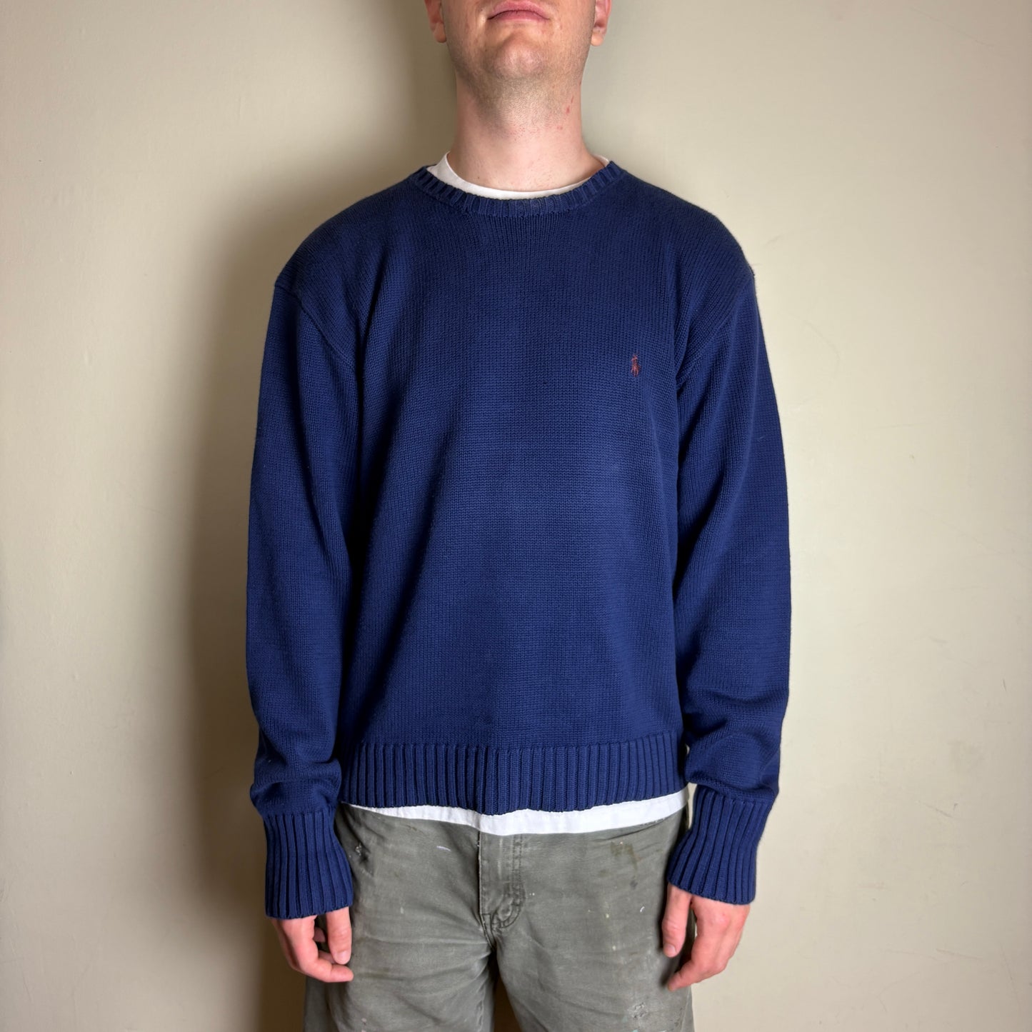 Vintage Ralph Lauren Blue Navy Chunky Knit Crewneck Jumper -