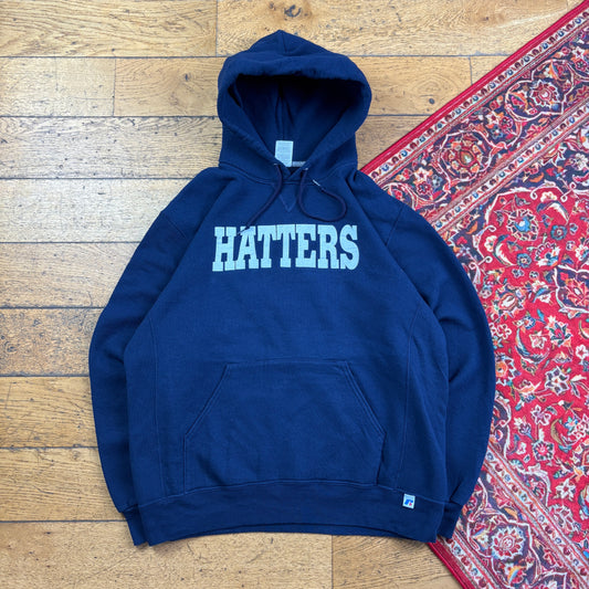 Vintage Russell Athletic Navy Boxy USA College Hoodie Sweatshirt - L