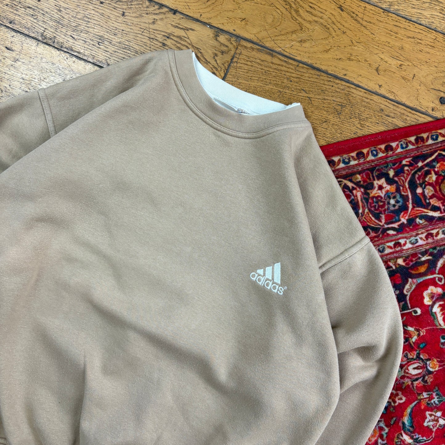 Vintage 90s Adidas Cream Brown Embroidered Sweatshirt - XL