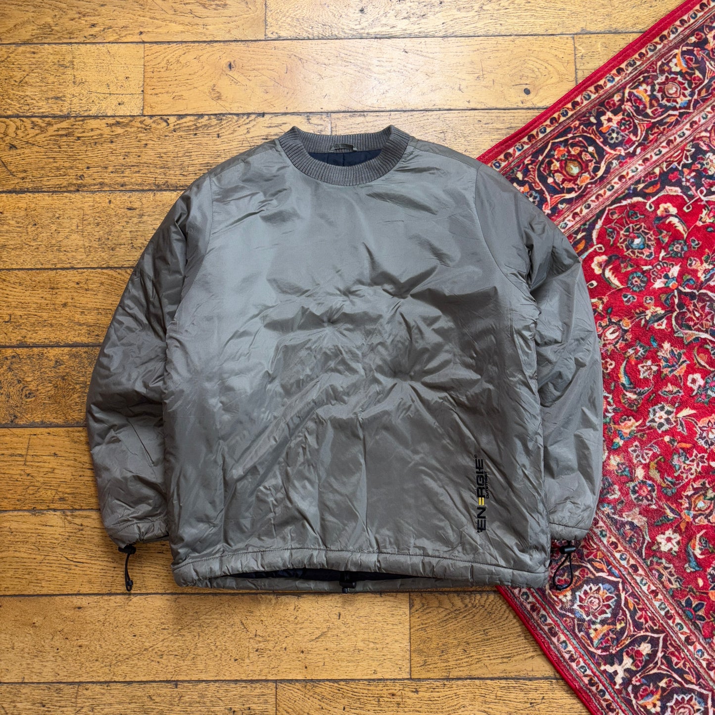 Vintage Energie Embroidered Green Khaki Puffer Jacket Pullover - M