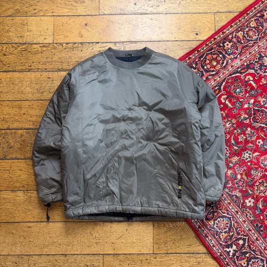 Vintage Energie Embroidered Green Khaki Puffer Jacket Pullover - M