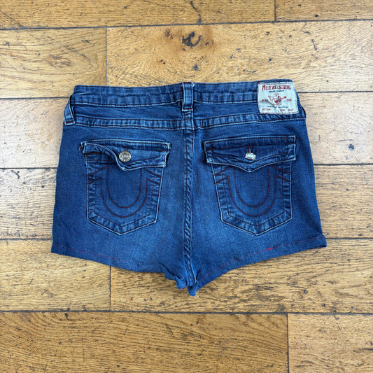 Vintage True Religion Blue Mini Embroidered Y2K Shorts Jorts - Size 10/12