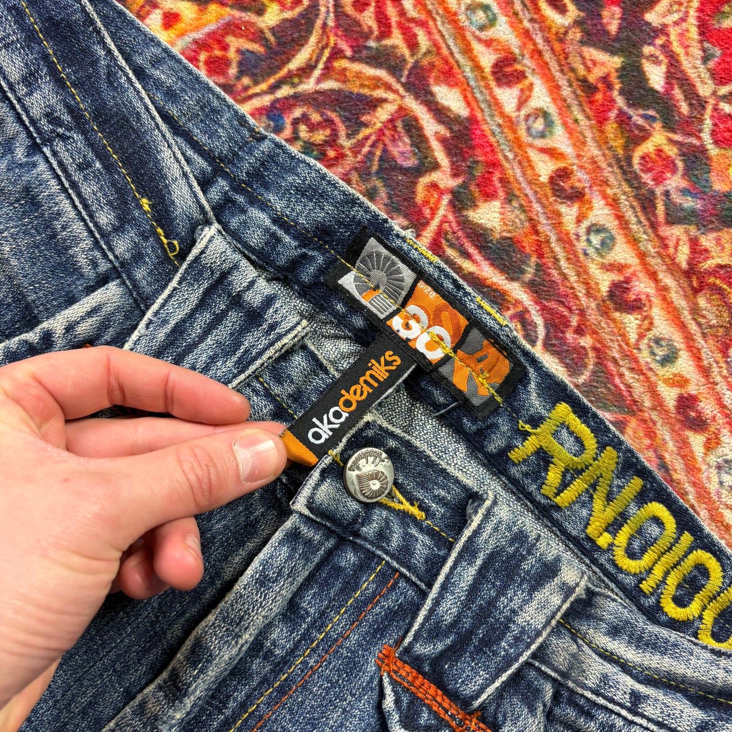 Vintage Akademiks Blue Embroidered Y2K Hip Hop Baggy Jeans - 32