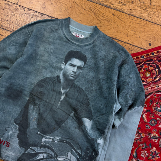 Vintage 90s Levis All Over Graphic Blue Sweatshirt - S