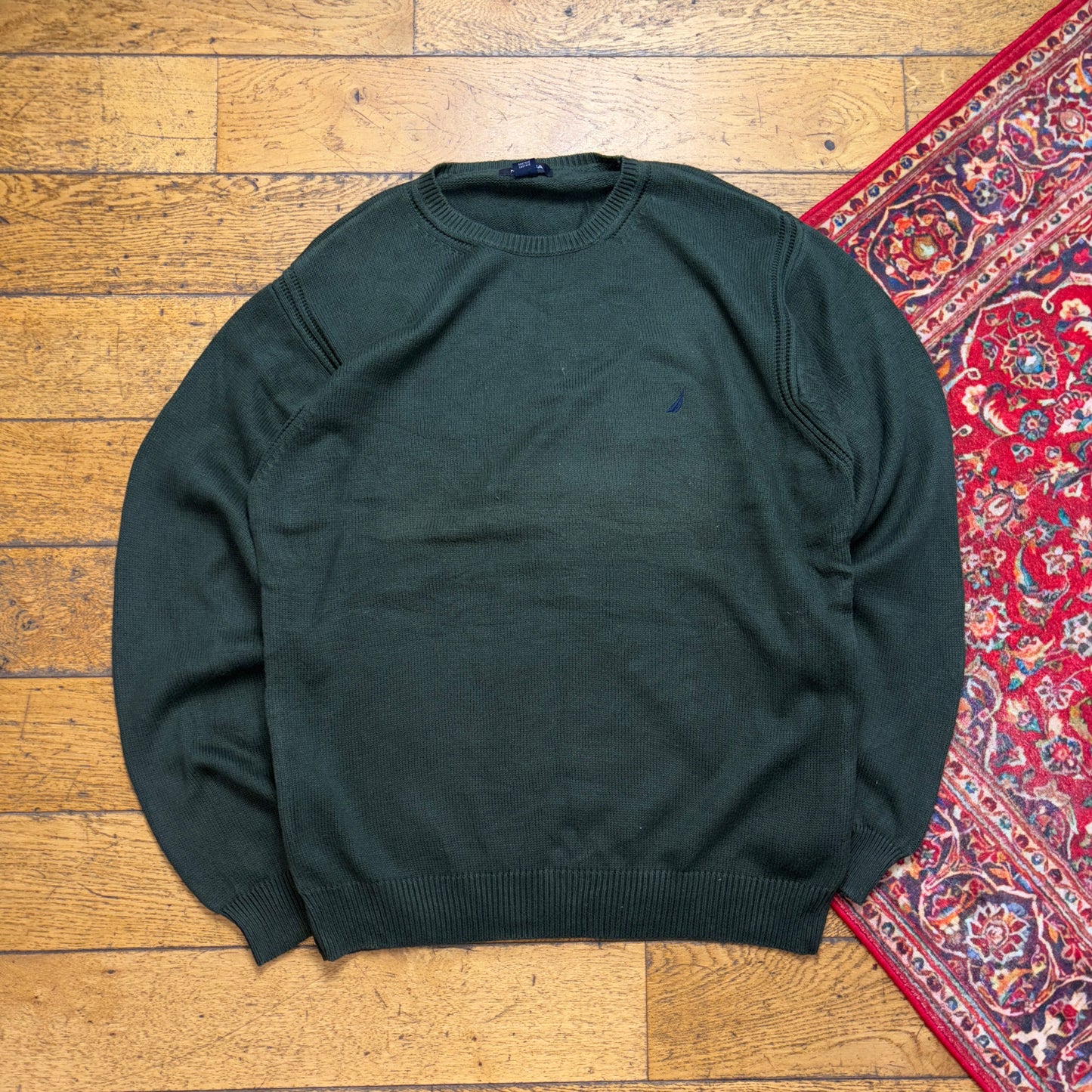 Vintage Nautica Green Embroidered Knit Jumper - XL