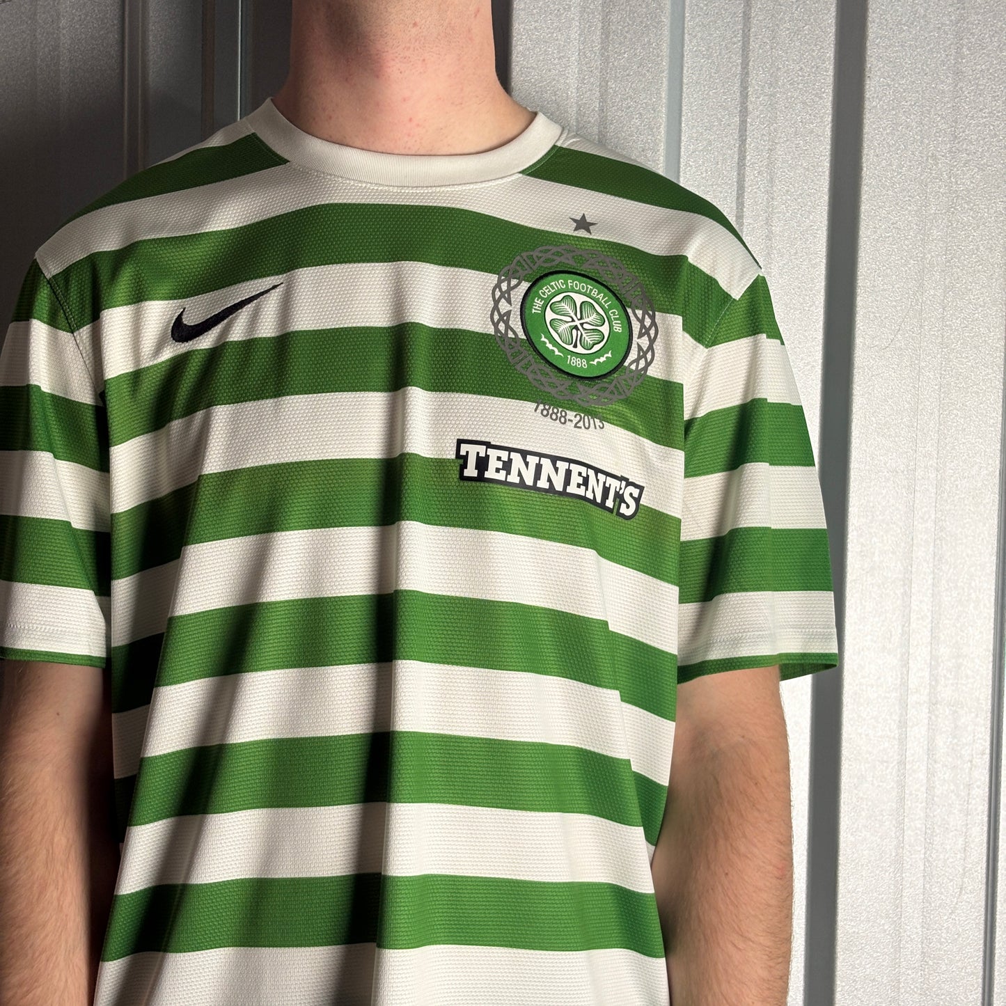 Celtic 2013 Green White Nike Stripe Tennents Football Shirt - XL