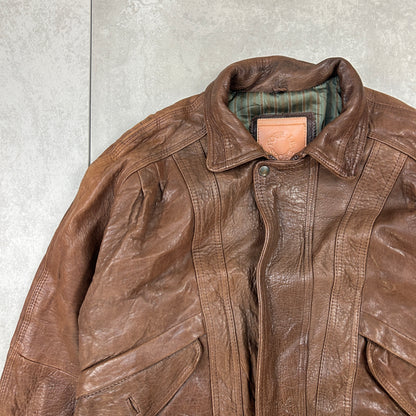 Vintage Aviator Pilot Flight Style Brown Genuine Leather Bomber Jacket - M